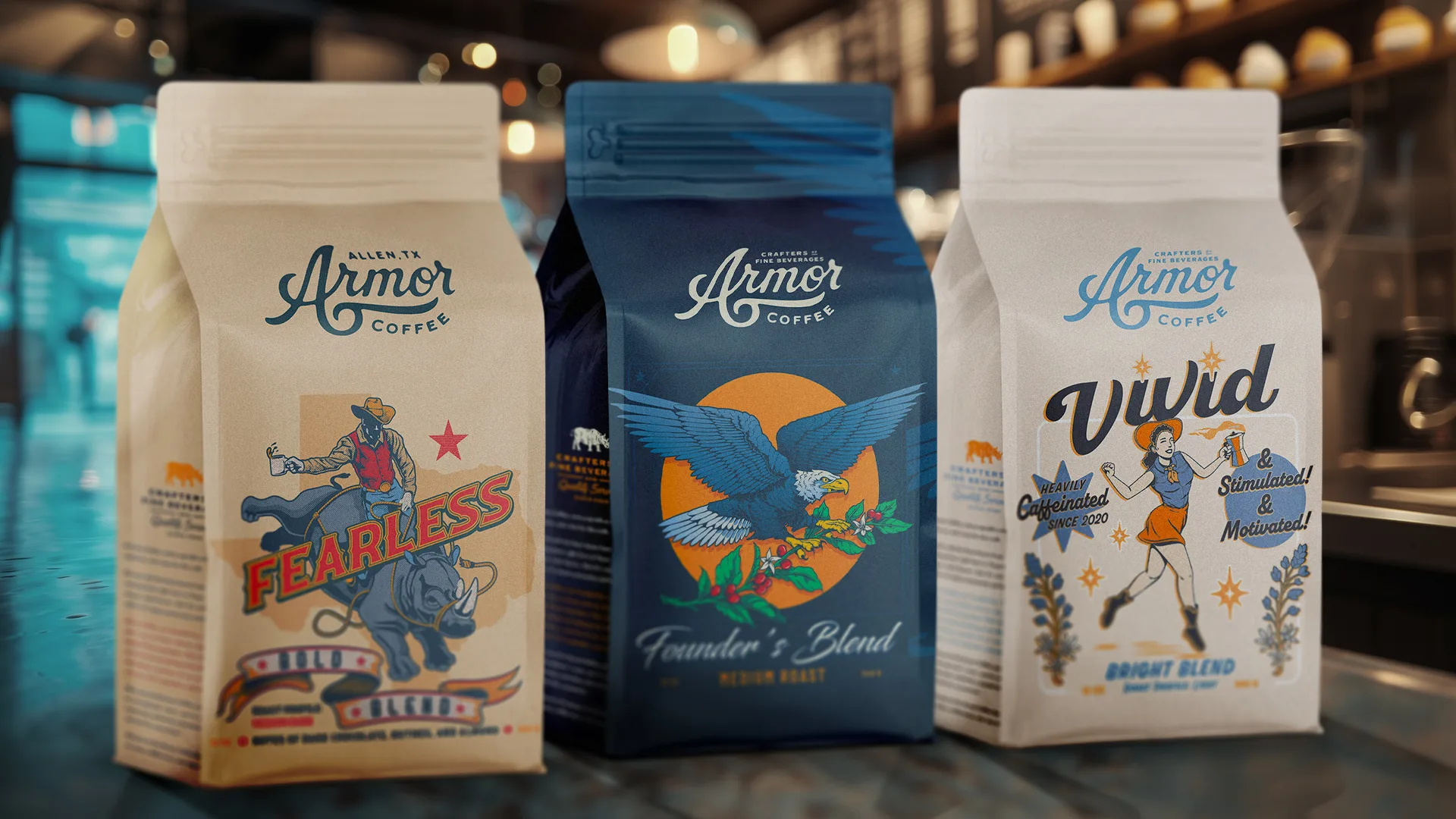 Armor Coffee packaging mockups