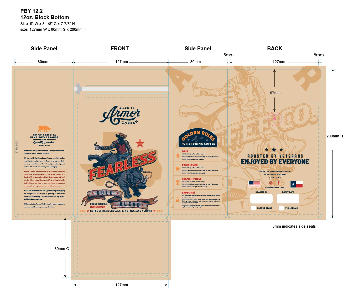 Fearless bag dieline