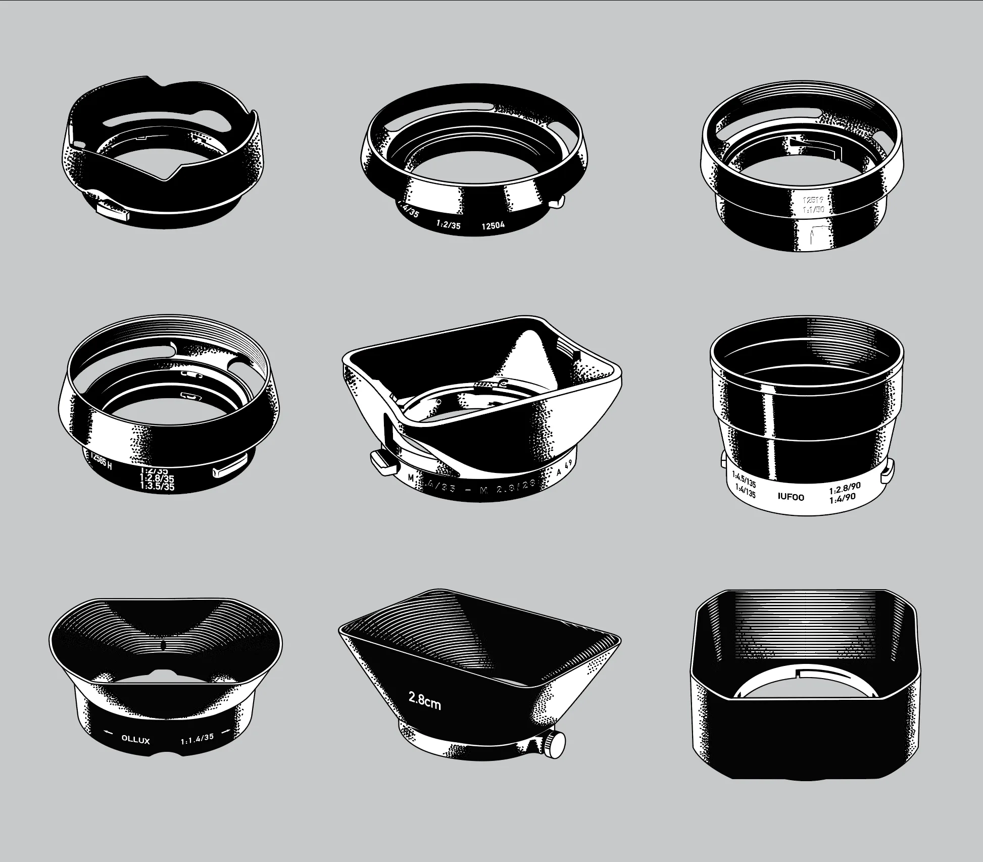 Lens hoods illustration grid
